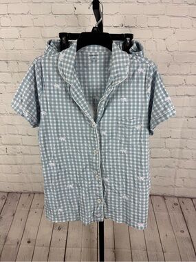 Roller Rabbit Blue and Gray Gingham Print Elephant Pajama Short Set Size XL